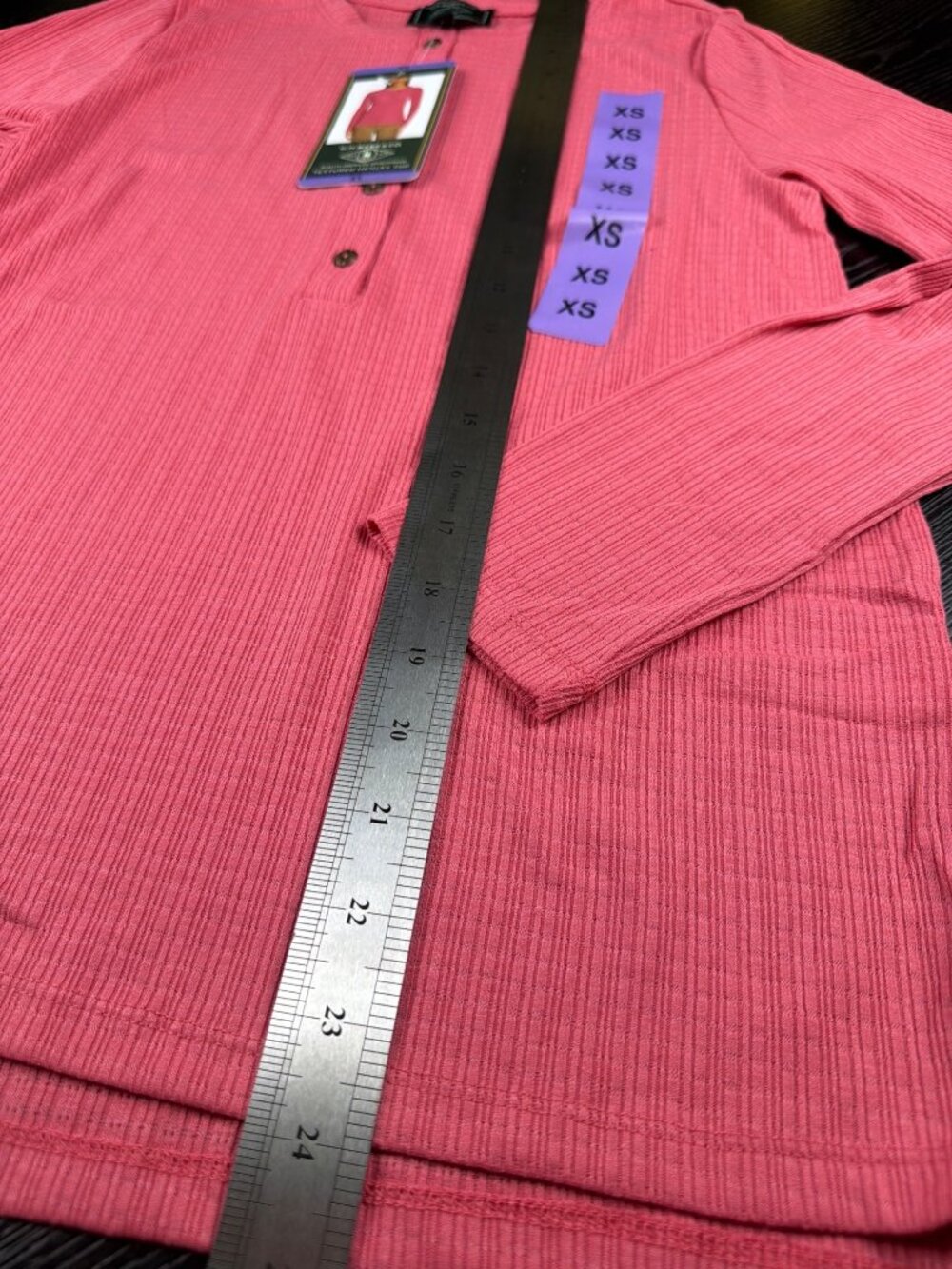 G.H. Bass & Co. Womens Textured Henley Long Sleeve Top XS Pink - Picture 7 of 8